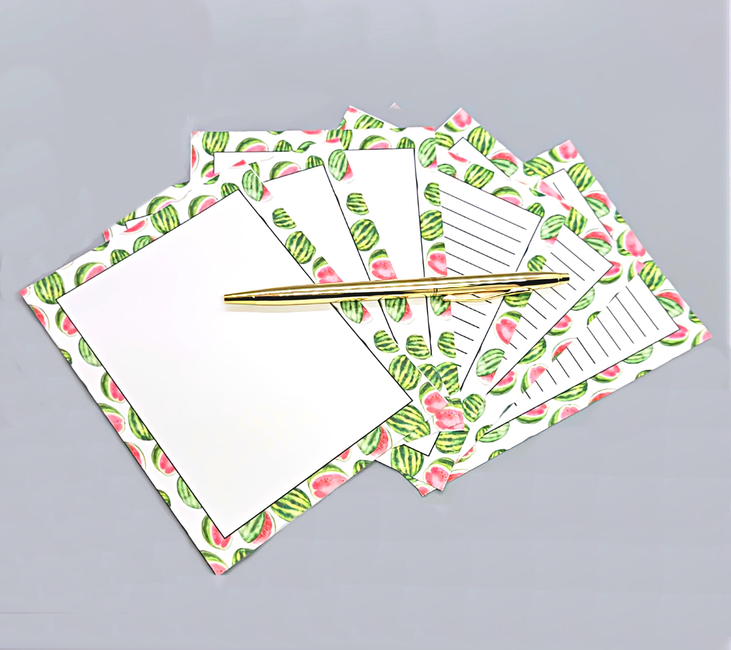42-Pc Stationery Gift Box Set w/Reusable Desktop Organizer Box and Gold Pen - Fresh Red Watermelon - Chic Brico