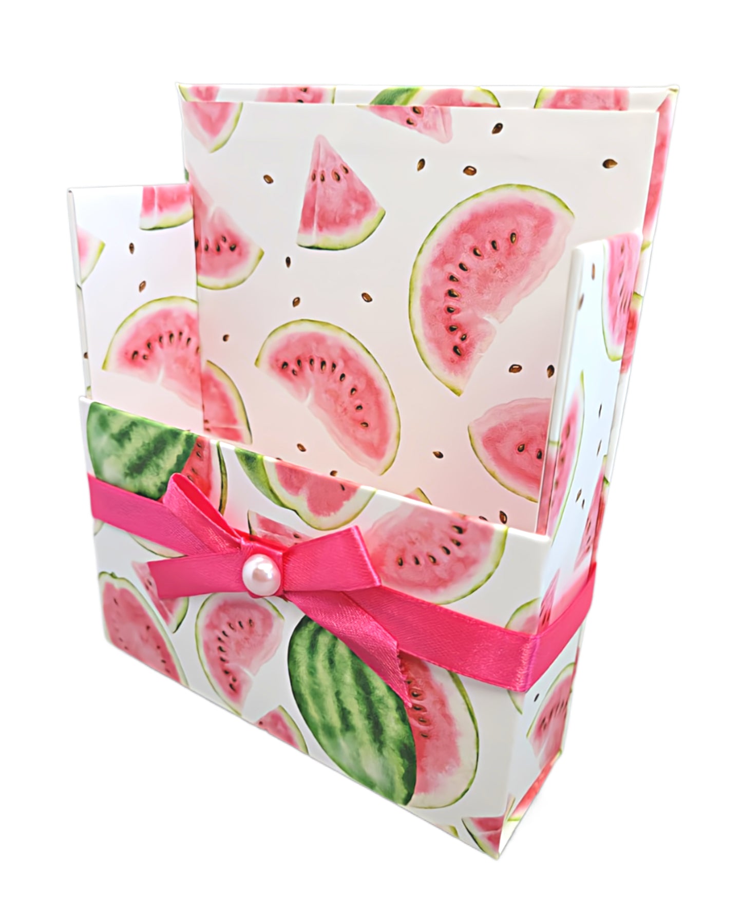42-Pc Stationery Gift Box Set w/Reusable Desktop Organizer Box and Gold Pen - Fresh Red Watermelon - Chic Brico
