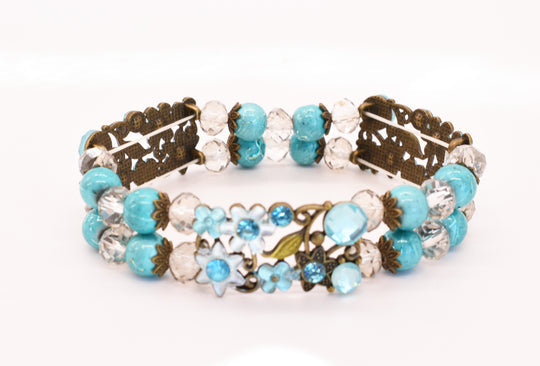 Turquoise Resin & Crystal Beads Stretch Link Bracelet - Chic Brico