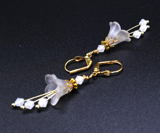 White and Gold Flower Bell Earrings - Chic Brico