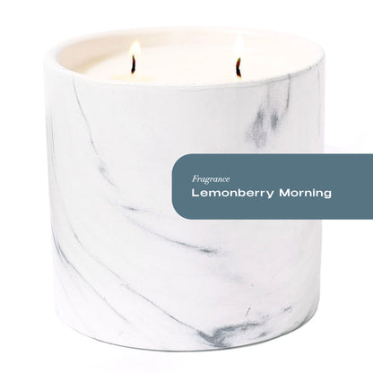 Lemonberry Morning White Marble Candle 17oz - Chic Brico