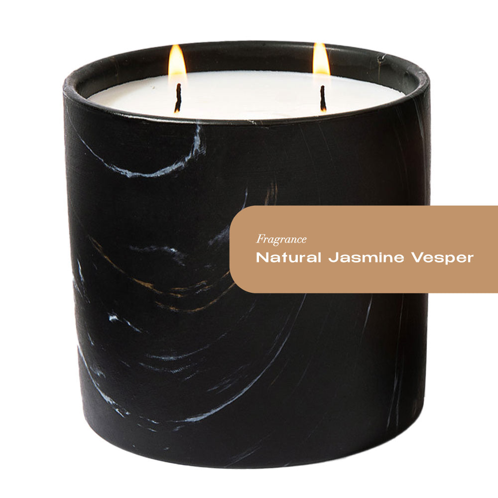 Natural Jasmine Vesper Black Marquina Candle 17oz - Chic Brico