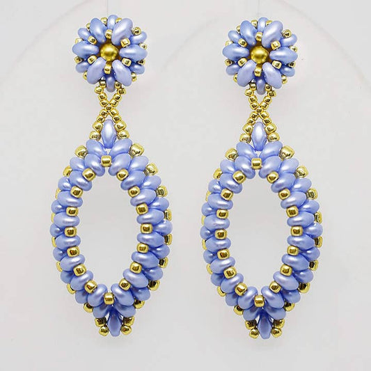 Light Powder Blue and Gold Two-Layer Oval Hoop Drop Earrings - Chic Brico