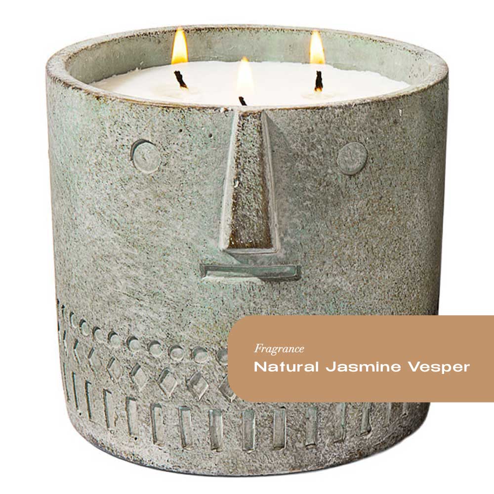 Natural Jasmine Vesper Stone Face Candle 27oz - Chic Brico