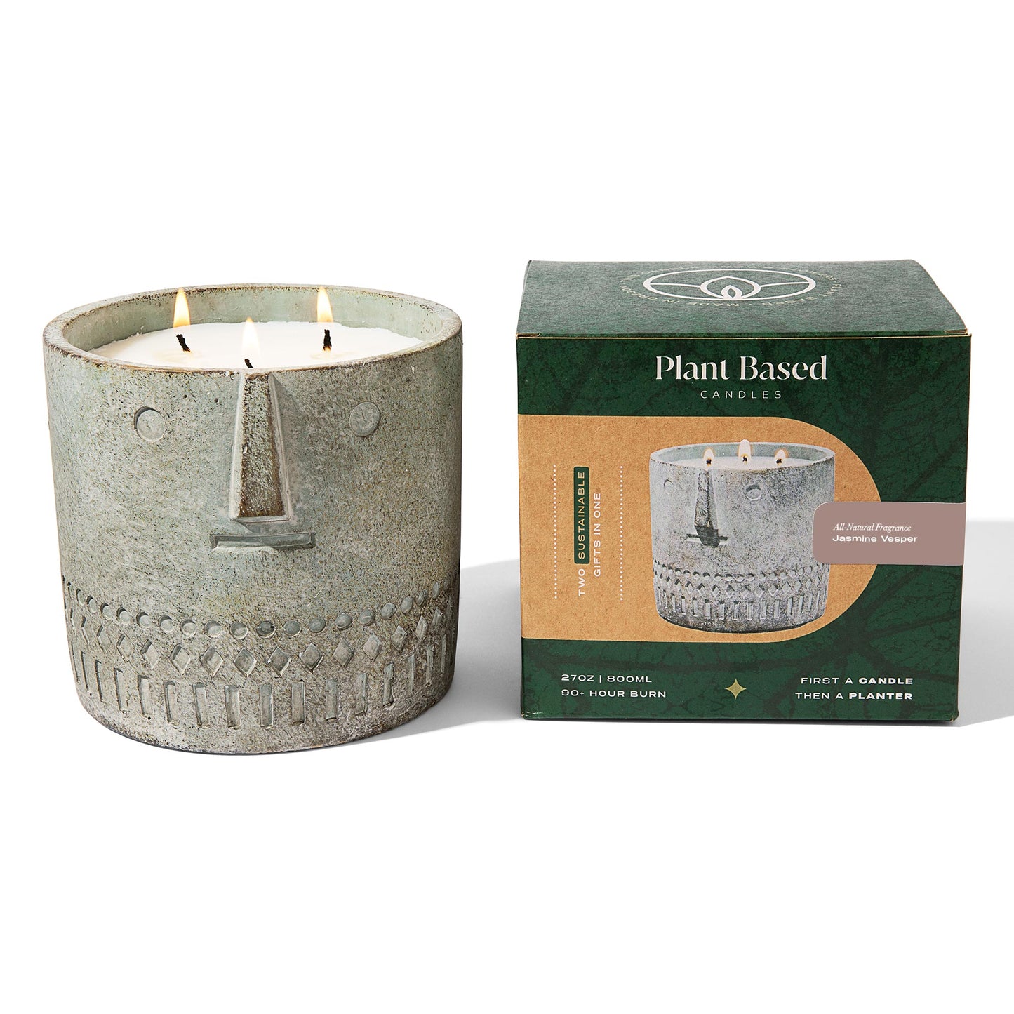 Natural Jasmine Vesper Stone Face Candle 27oz - Chic Brico