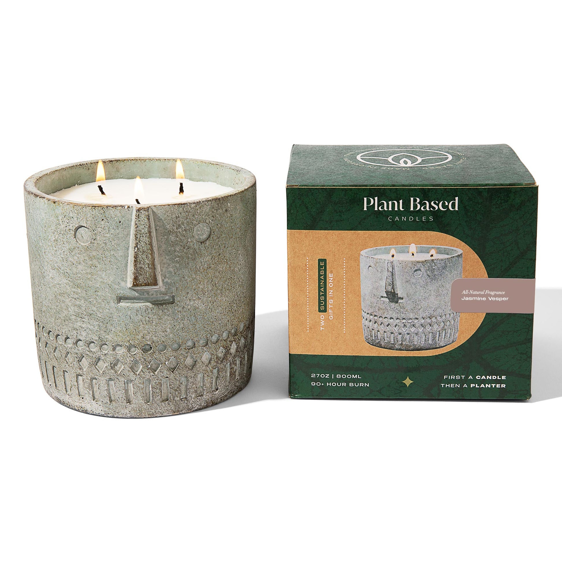 Natural Jasmine Vesper Stone Face Candle 27oz - Chic Brico