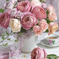 Shabby Pink & White Roses in Vase Diamond Painting Kit for Adults & Kids, 5D Full Drill Round - Chic Brico