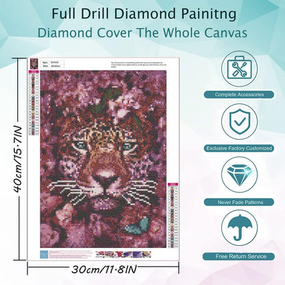 Beautiful Pink Tiger & Flowers Diamond Painting Kit for Kids & Adults, 5D Full Drill Round - Chic Brico