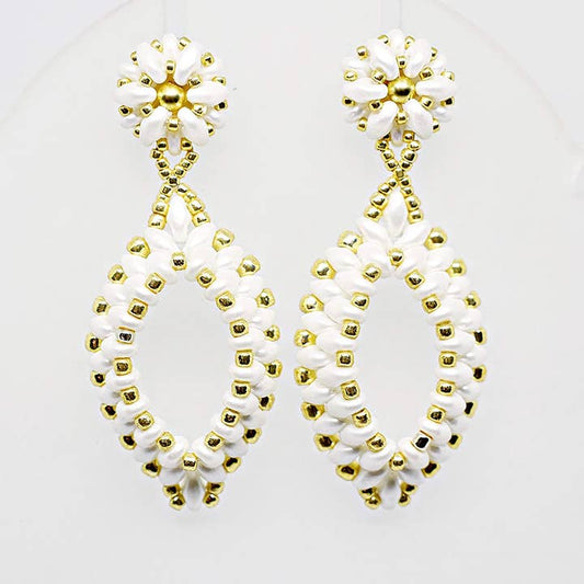 White and Gold Two-Layer Oval Hoop Drop Earrings - Chic Brico