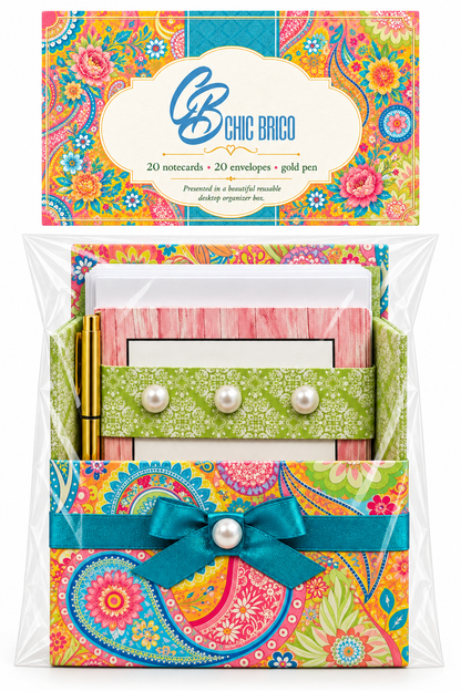 Paisley Paradise Boxed Stationery Set – 20 Notecards, 20 Envelopes & Gold Pen