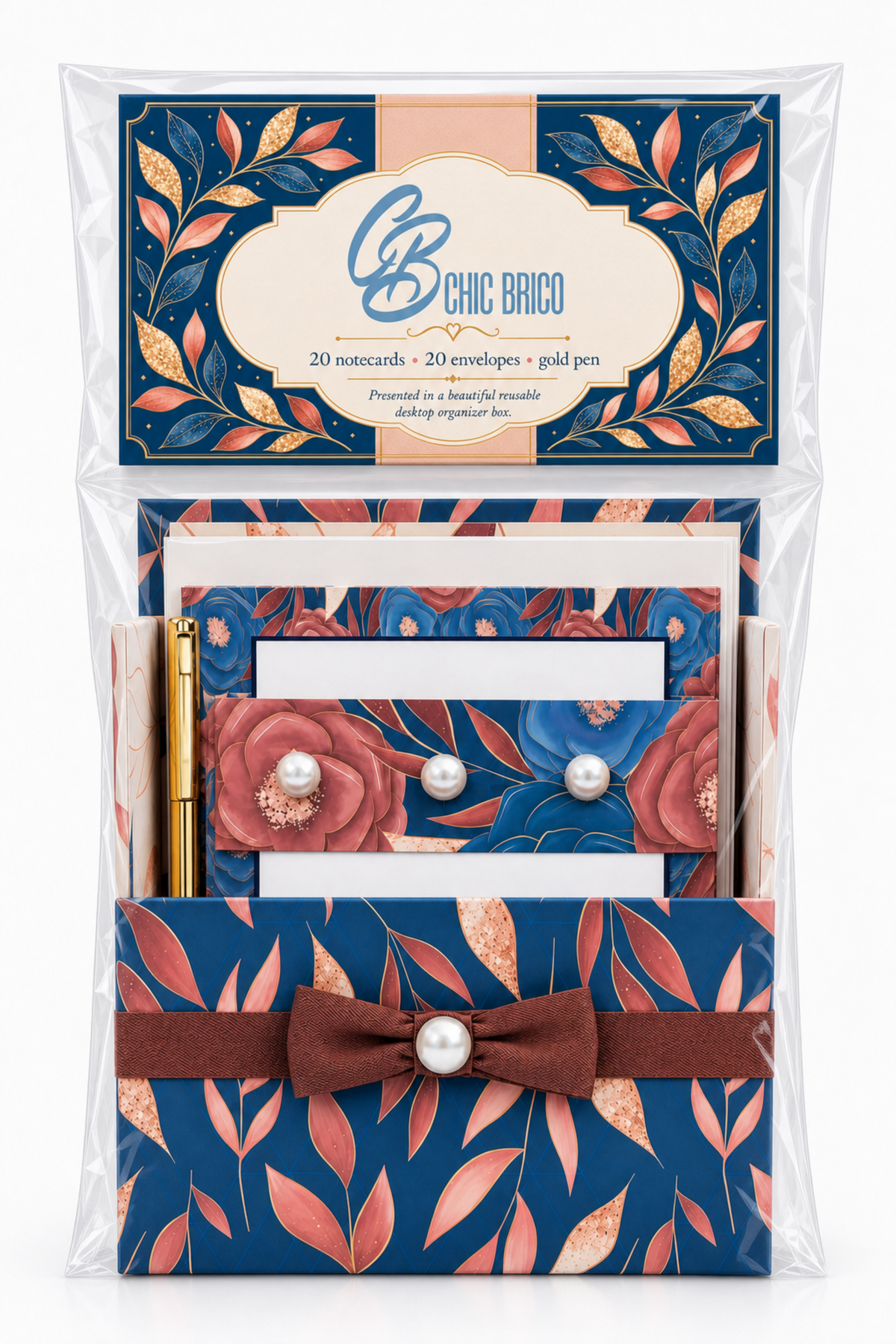 Autumn in Blue Boxed Stationery Set – 20 Notecards, 20 Envelopes & Gold Pen