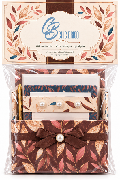 Autumn Golden Leaves Boxed Stationery Set – 20 Notecards, 20 Envelopes & Gold Pen
