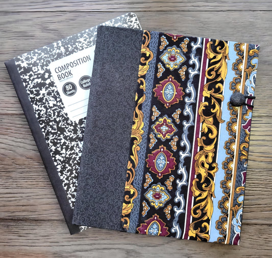 Fabric Covered Hardcover Notebook Composition Book Cover - Dark Gray, Red, Blue and Gold