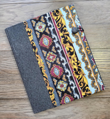 Fabric Covered Hardcover Notebook Composition Book Cover - Dark Gray, Red, Blue and Gold - Chic Brico