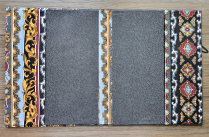 Fabric Covered Hardcover Notebook Composition Book Cover - Dark Gray, Red, Blue and Gold - Chic Brico