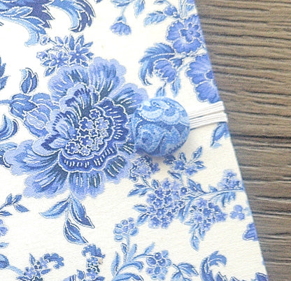 Fabric Covered Hardcover Reusable Notebook Composition Book Cover - Delft Blue, White and Silver Paisley - Chic Brico