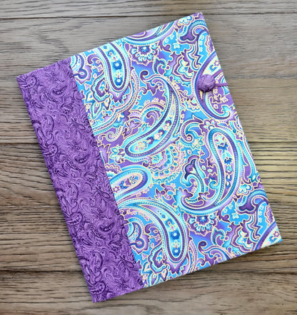 Fabric Covered Hardcover Notebook Composition Book Cover - Purple, Blue and Gold Paisley - Chic Brico