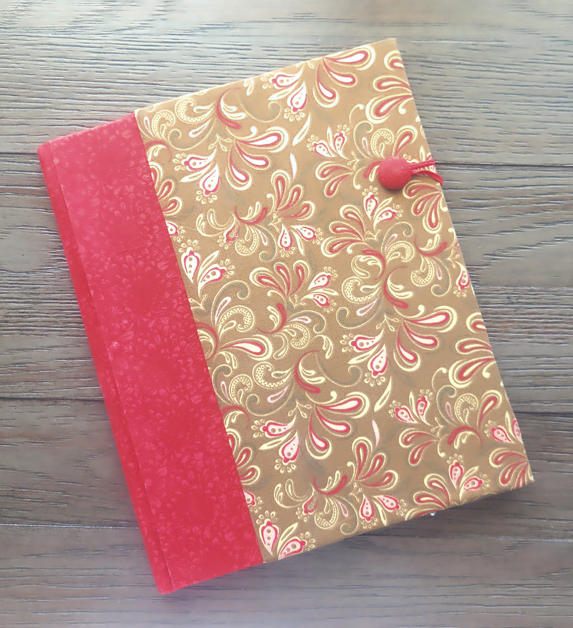 Fabric Covered Hardcover Notebook Composition Book Cover - Red & Brown Paisley - Chic Brico