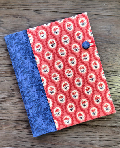 Fabric Covered Hardcover Notebook Composition Book Cover - Blue Swirls & Flowers - Chic Brico