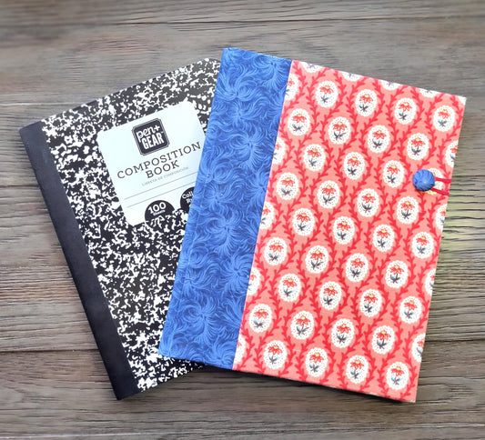 Fabric Covered Hardcover Notebook Composition Book Cover - Blue Swirls & Flowers