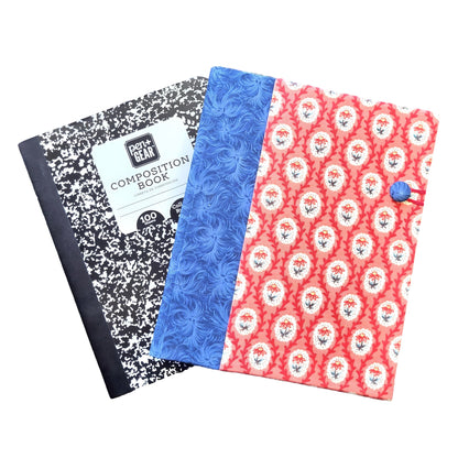 Fabric Covered Hardcover Notebook Composition Book Cover - Blue Swirls & Flowers - Chic Brico