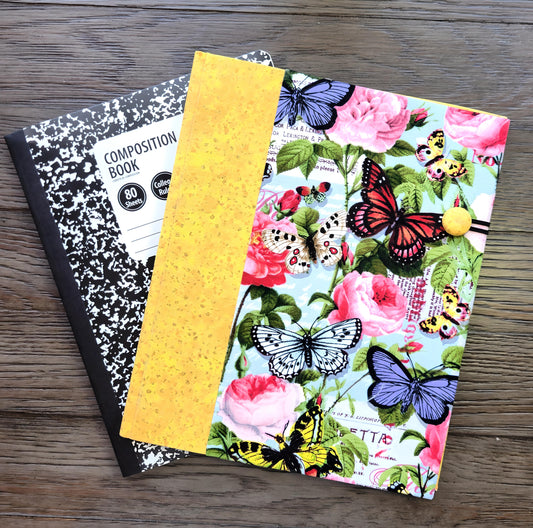 Fabric Covered Hardcover Notebook Composition Book Cover - Butterflies and Flowers