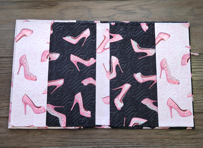Fabric Covered Hardcover Notebook Composition Book Cover - Pink & Black Stilettos - Chic Brico