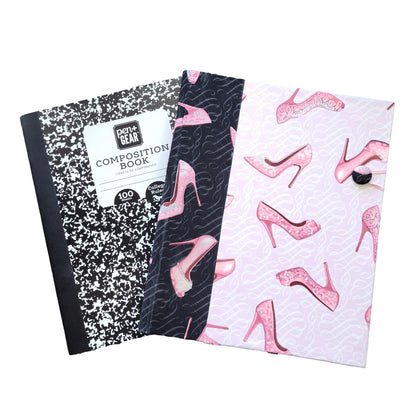 Fabric Covered Hardcover Notebook Composition Book Cover - Pink & Black Stilettos - Chic Brico