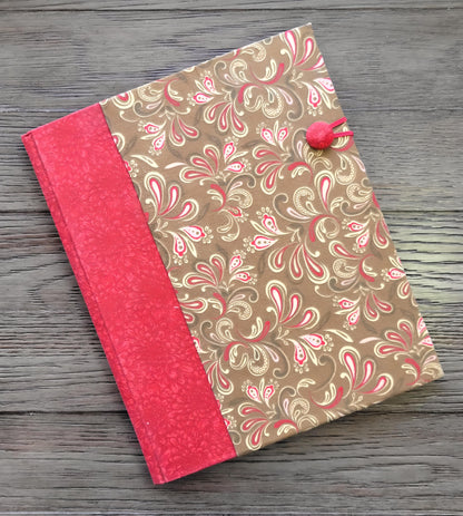 Fabric Covered Hardcover Notebook Composition Book Cover - Red & Brown Paisley - Chic Brico