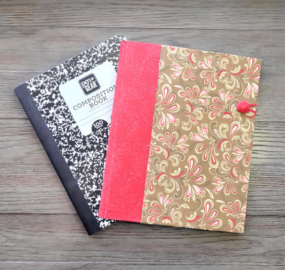 Fabric Covered Hardcover Notebook Composition Book Cover - Red & Brown Paisley - Chic Brico