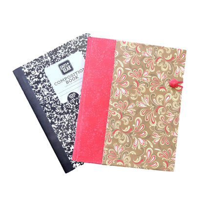 Fabric Covered Hardcover Notebook Composition Book Cover - Red & Brown Paisley - Chic Brico