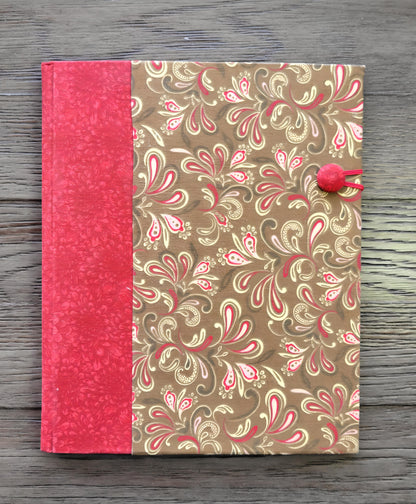 Fabric Covered Hardcover Notebook Composition Book Cover - Red & Brown Paisley - Chic Brico