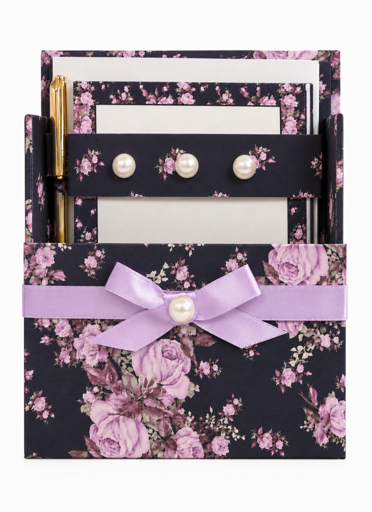 Lavender After Dark Boxed Stationery Set – 20 Notecards, 20 Envelopes & Gold Pen