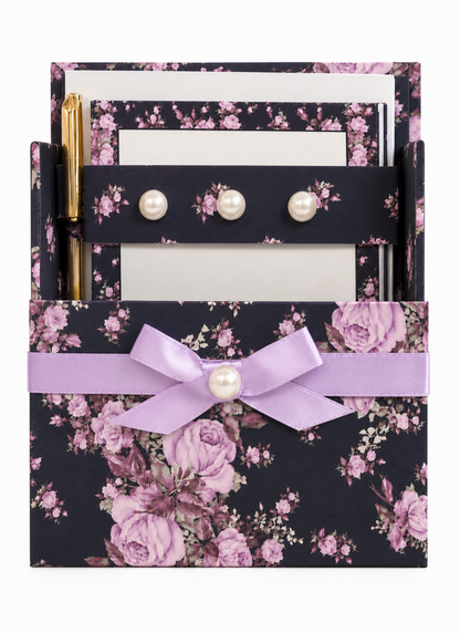 Lavender After Dark Boxed Stationery Set – 20 Notecards, 20 Envelopes & Gold Pen