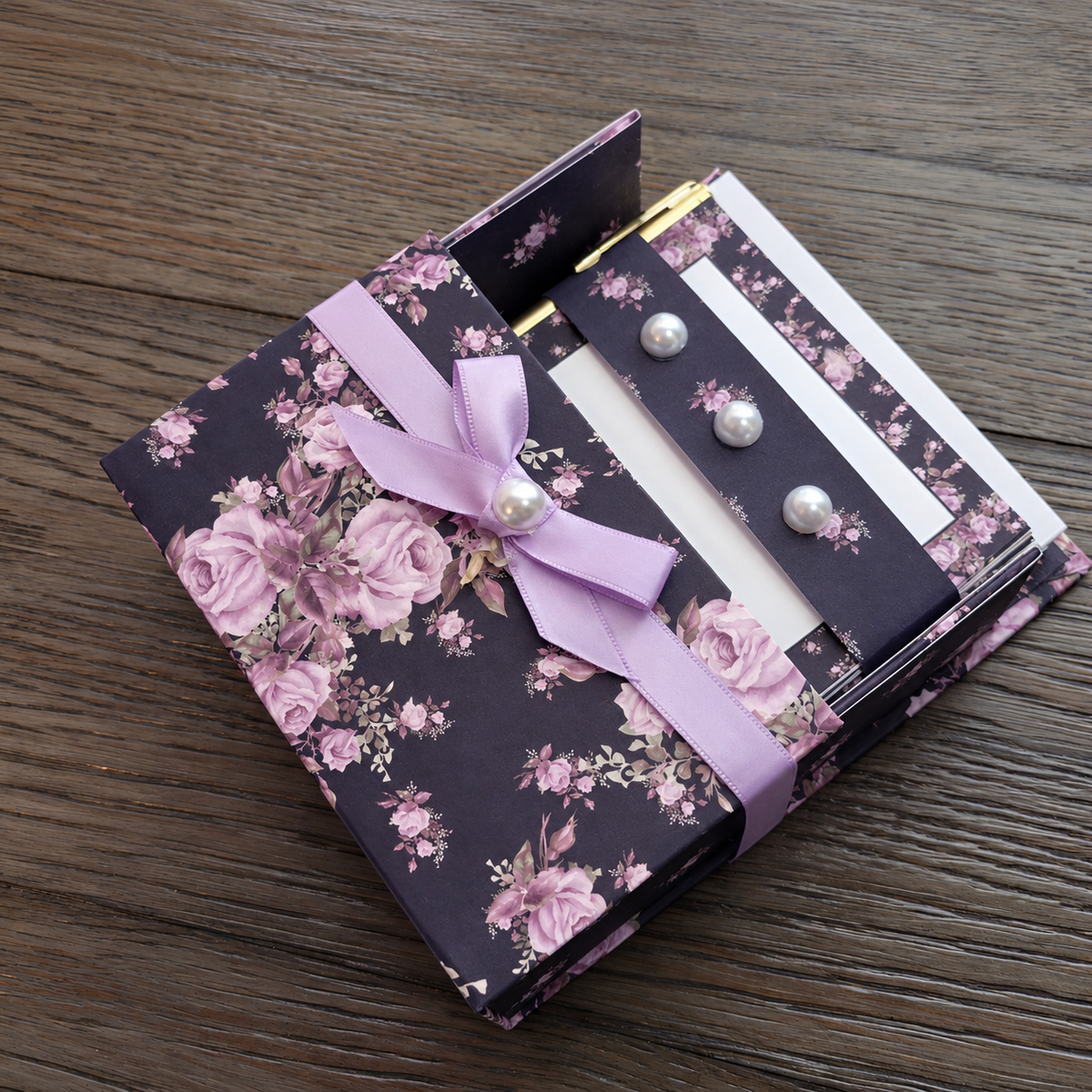 Lavender After Dark Boxed Stationery Set – 20 Notecards, 20 Envelopes & Gold Pen