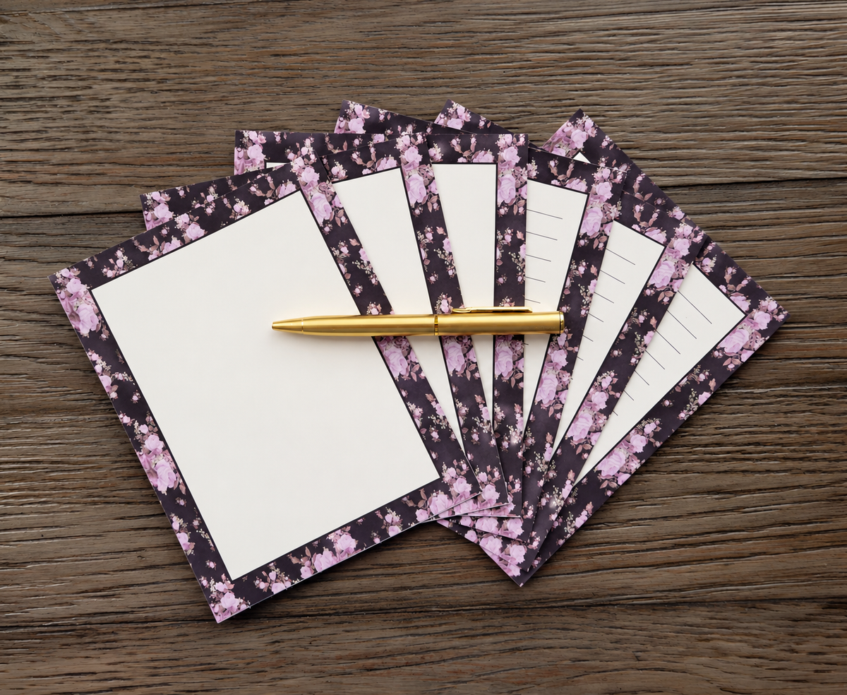 Lavender After Dark Boxed Stationery Set – 20 Notecards, 20 Envelopes & Gold Pen