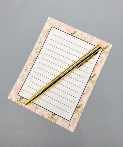 42-Pc Stationery Gift Box Set w/Reusable Desktop Organizer Box and Gold Pen - Shabby Chic Pink Roses - Chic Brico