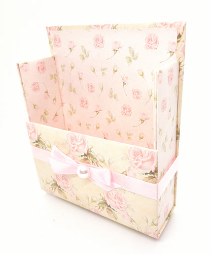 42-Pc Stationery Gift Box Set w/Reusable Desktop Organizer Box and Gold Pen - Shabby Chic Pink Roses - Chic Brico