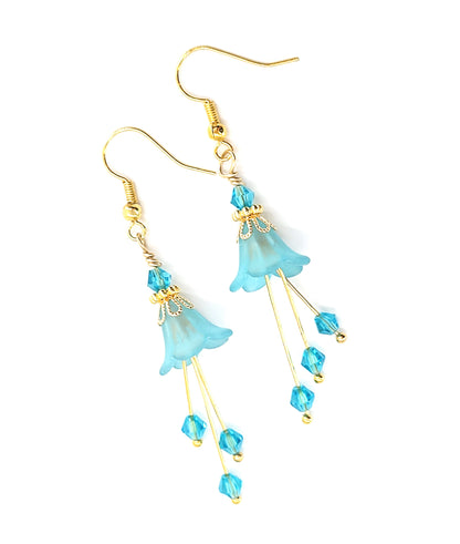 Aqua Blue Bell Flower Earrings - Chic Brico