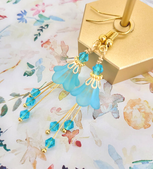 Aqua Blue Bell Flower Earrings - Chic Brico