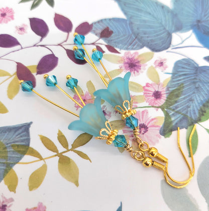 Aqua Blue Bell Flower Earrings - Chic Brico