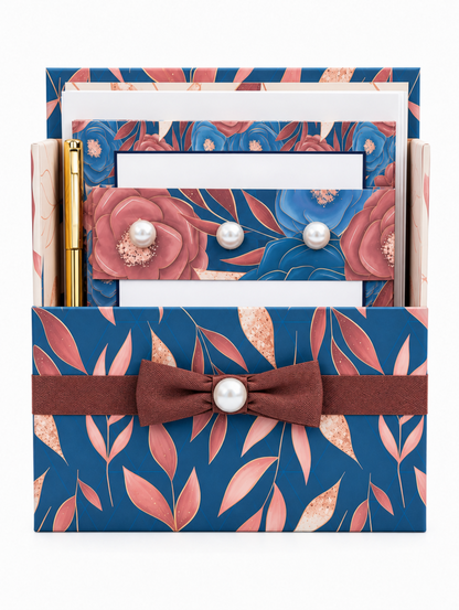 Autumn in Blue Boxed Stationery Set – 20 Notecards, 20 Envelopes & Gold Pen
