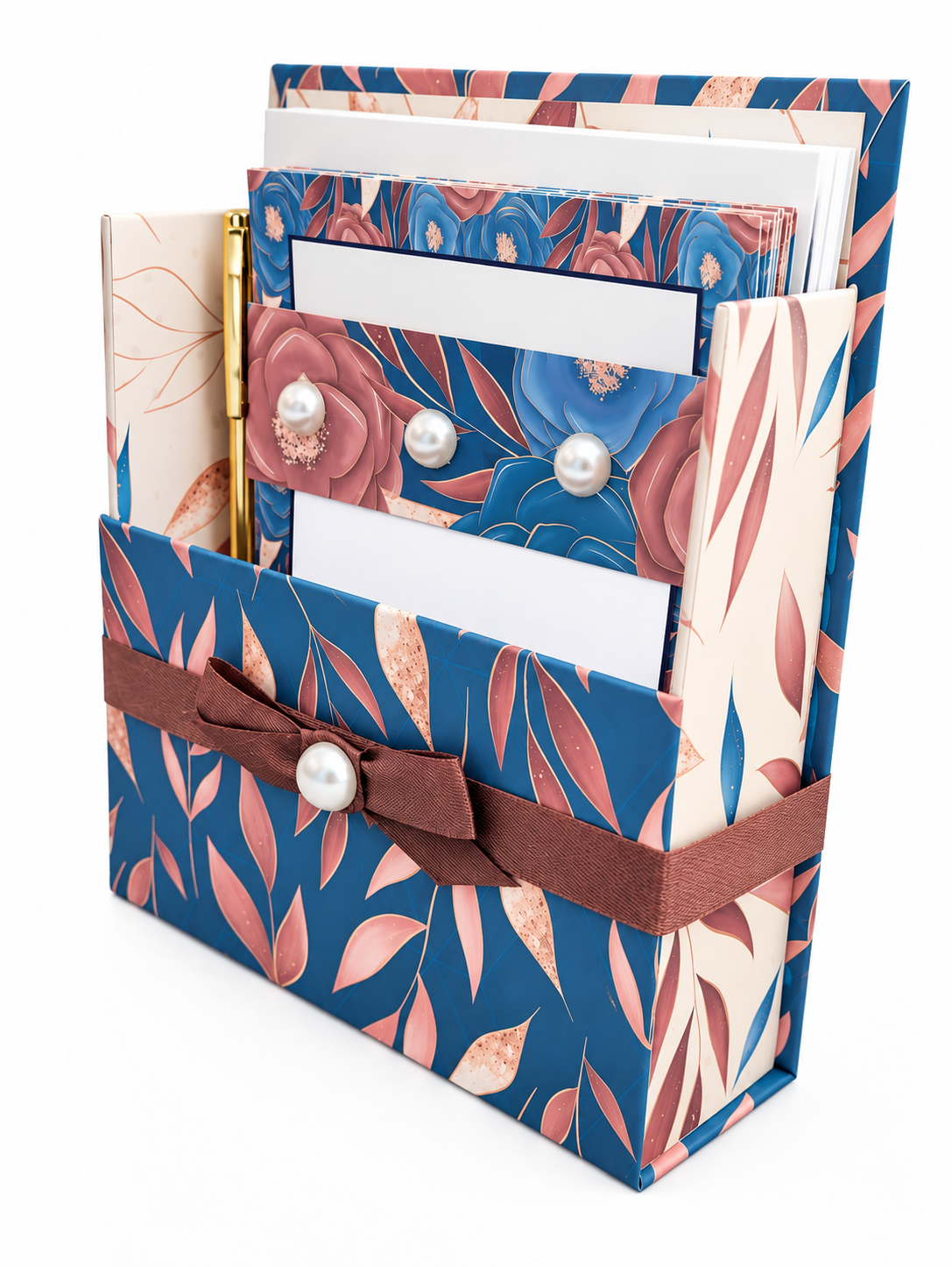 Autumn in Blue Boxed Stationery Set – 20 Notecards, 20 Envelopes & Gold Pen