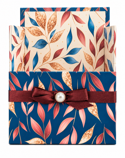 Autumn in Blue Boxed Stationery Set – 20 Notecards, 20 Envelopes & Gold Pen