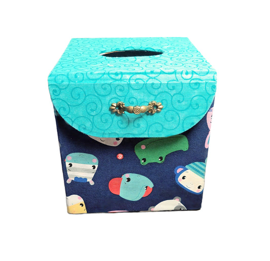Fabric Covered Tissue Box Holder, Kid's Bedroom Decor, Cartoon Animals - Chic Brico