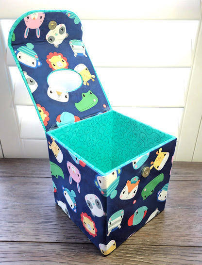Fabric Covered Tissue Box Holder, Kid's Bedroom Decor, Cartoon Animals - Chic Brico