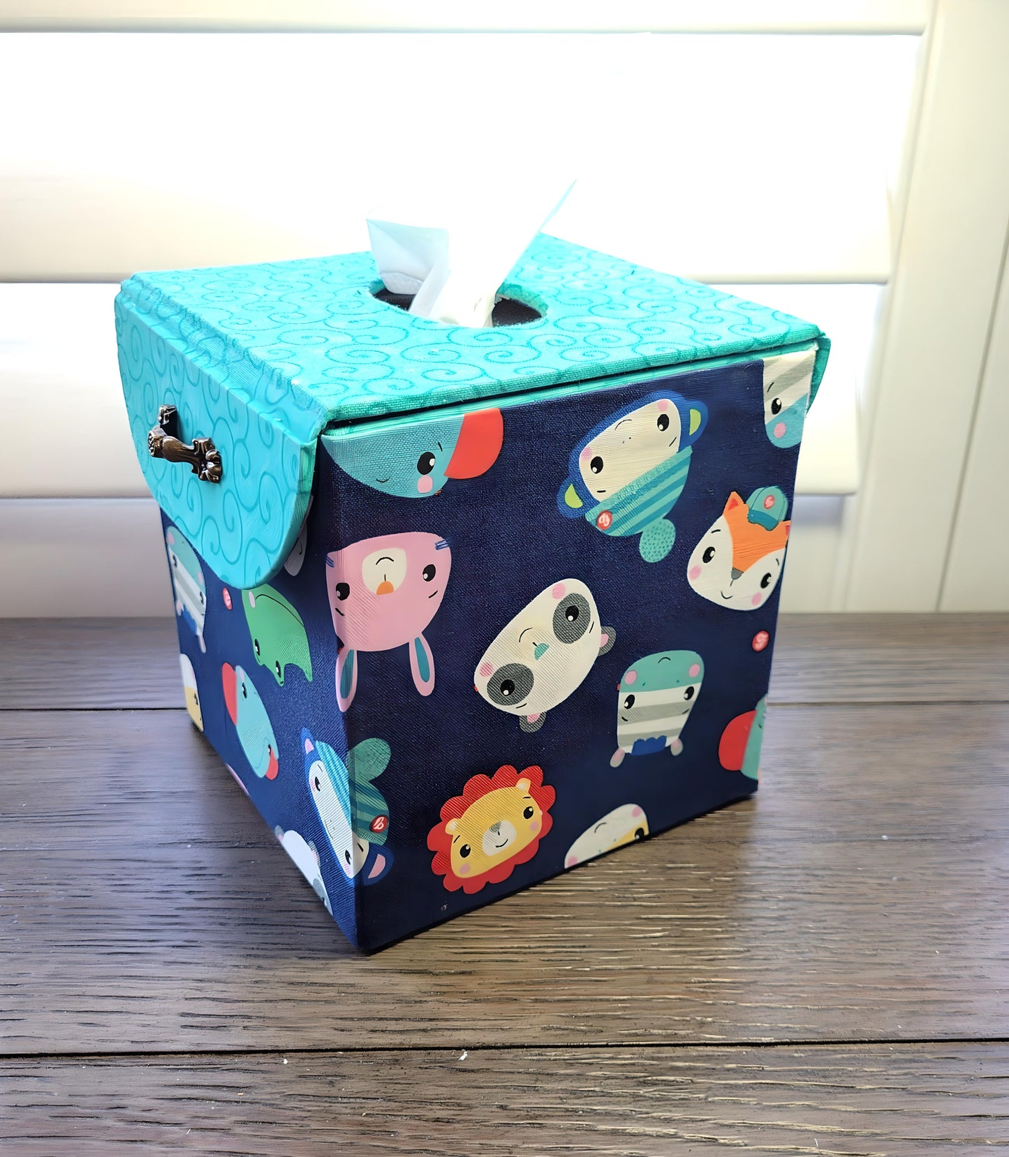 Fabric Covered Tissue Box Holder, Kid's Bedroom Decor, Cartoon Animals