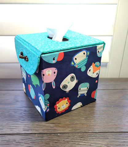Fabric Covered Tissue Box Holder, Kid's Bedroom Decor, Cartoon Animals - Chic Brico