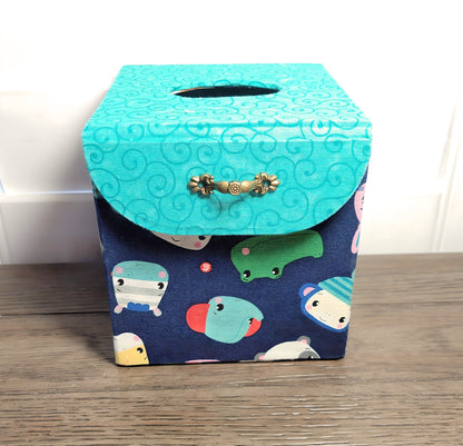 Fabric Covered Tissue Box Holder, Kid's Bedroom Decor, Cartoon Animals - Chic Brico