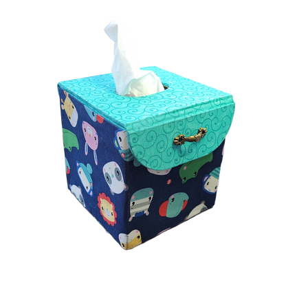 Fabric Covered Tissue Box Holder, Kid's Bedroom Decor, Cartoon Animals - Chic Brico